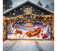 Canessioa Christmas Garage Door Cover 7x16ft Large Xmas Garage Decoration