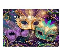 Canessioa Masquerade Prom Backdrop Retro Gold Mask Carnival Birthday Backdrop Fiesta Fat Tuesday Photo Backdrop Pearl Feather Mask Dance Floor Party Decoration Props 20x10ft (600x300cm)