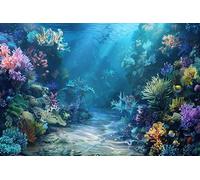 Canessioa Under The Sea Decorations Backdrop 10x8 ft Ocean Backdrop Life-Like Coral Reefs, Tropical Fish and Sunlight Aquarium Background for Kids Birthday Party Cake Table Decor Photography
