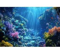 Canessioa Under The Sea Decorations Backdrop 10x8 ft Ocean Backdrop Life-Like Coral Reefs, Tropical Fish and Sunlight Aquarium Background for Kids Birthday Party Cake Table Decor Photography