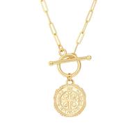 CANEVINKA 18K Gold Medallion Pendant Toggle Necklaces For Women St. Benedict Medals Coin Cross Pendant Necklaces Minimalist Evil Protection Religious Jewelry Catholic Gifts for Women