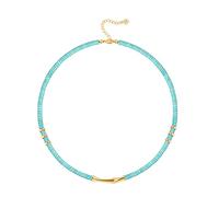CANEVINKA Bohemian Beaded Choker Necklace 18K Gold Plated Bead Pendant Necklace Vintage Handmade Jewelry for Women, Metal