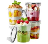 Canfanni Overnight Oats Containers with Lids, 4 Pack 13oz Overnight Oats Jars, Plastic Mason Jars, BPA Free, Portable, Leak Proof Oatmeal Containers for Yogurt, Soup, Cereal, Milk and Salad