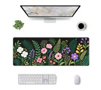 CANFLASHION Black Wildflower Large Desk Mat - 31.5"x11.8" Non-Slip Waterproof Computer Mouse Pad,Washable Fabric Surface with Rubber Base for Office & Home Use,Extended Keyboard Mat(300x800x3mm)