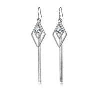 Cangall Silver Drop Earrings for Women, 925 Sterling Silver Dangle Drop Earrings with Zircon, Hypoallergenic Dangly Hook Hanging Earrings for Girls, Twisted Tassel Silver Loops Earrings Long