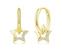 Cangall Silver Drop Hoop Earrings for Women, 925 Sterling Silver Star & Moon & Sun Dangle Hoop Earrings, Minimalist Hypoallergenic Small Cute Cartilage Sleeper Silver Huggie Earrings for Teen Girls