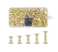 CANGCANG 100 Set Chicago Screws,M5*4/6/8/10/12mm Rivets for Leather, Book Binding Rivets,Rivet Chicago Binding Screws,Brass Screws,Metal Rivet Replacement Repair for Bags DIY Handbag (Gold)