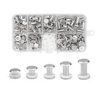 CANGCANG 100 Sets Chicago Screws Posts, Book Binding,Screws Rivets for Leather, M5*4/6/8/10/12mm Kit 5 Sizes Metal Accessories Nails Rivets Chicago Button for Belt Bags DIY (Silver)