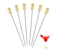 CANGCANG 6PCS Pineapple Cocktail Sticks,Metal Cocktail Stirrers,Stainless Steel Reusable Fruit Toothpicks for Fruit Drinks Cocktail stirrers & Swizzle Sticks for Party Decor (Gold)