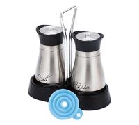 CANGCANG Salt and Pepper Shakers Set with Holder, Condiment Set, Stainless Steel & Glass Refillable Cruet Set, Modern Kitchen Decor for Dining Table, Countertop Includes Free Funnel (Silver, 2-Piece)