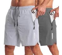 CANGHPGIN 2 Pack Mens Workout Athletic Shorts 7 inch Inseam Quick Dry Hiking Shorts Men Lightweight Sports Gym Shorts Running, Lgrey/Dgrey, Small