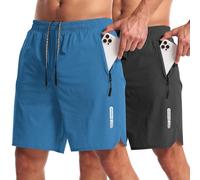 CANGHPGIN 2 Pack Mens Workout Athletic Shorts 7 inch Inseam Quick Dry Hiking Shorts Men Lightweight Sports Gym Shorts Running, Blue/Black, Medium