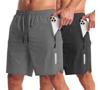 CANGHPGIN 2 Pack Mens Workout Athletic Shorts 7 inch Inseam Quick Dry Hiking Shorts Men Lightweight Sports Gym Shorts Running, Black/Dgrey, Medium