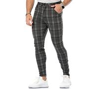 CANGHPGIN Men's Stretch Dress Pants Slim Fit Flat Front Slacks Tapered Casual Pants, Black Big Plaid, Large