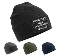 Canicaprice Custom Beanie Hat with Removable Patch, Knitted Hat with Space for Text and Custom Printed Logo, Black, 36