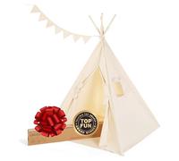 Canicove Teepee Tent for Kids - Award Winning - Portable Foldable Play Tent with Fun Flags - Large Indoor/Outdoor Tipi for Boys & Girls ! (Off-white)