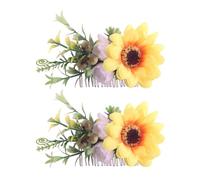 CANIGHT 2Pcs Sunflower Hair Comb Bridal Hairpin Wedding Floral Headpiece for Brides with Thick Long Hair, Secure Fit for Wedding Veils