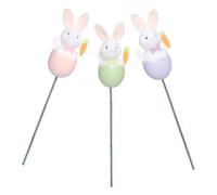 CANIGHT 3pcs Artificial Easter Bunny Egg Stems with Plush Cartoon Eggs, Lightweight Plastic DIY Easter Picks for Holiday Celebrations, Reusable Spring Floral Vase Filler and Party