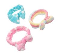 CANIGHT 3pcs Fluffy Fleece Headband Bowknot Facial Hair Bands for Washing Face Makeup and Yoga Activities Cute Colors Dots Dots Rainbow Stripes