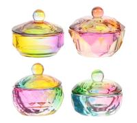CANIGHT 4 Pcs Glass Nail Cups with Lids for Manicure Delicate Design and Unique Shape for Holding Nail Remover Liquid and Daily Life Use