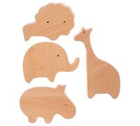 CANIGHT 4pcs Animal-Themed Wooden Wall Hooks for Nursery Decor Adorable Coat Hat Bag Hangers Playful Organizer with Lion Elephant Giraffe Hippo Designs