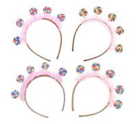 CANIGHT 4pcs Cute Lollipop Headbands for Pink Plush Candy Hair Accessories Easy to Use and Fostering Independence for Themed Events and Birthday Parties