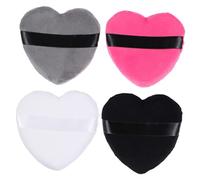 CANIGHT 4pcs Heart Shape Cotton Powder Puff Soft Makeup Applicators for Face Body Washable for Loose Pressed Powder Blush and Foundation Includes Grey Rose Red White and Black