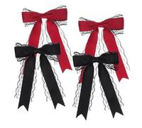 CANIGHT 4pcs Lace Hair Bow Clips Cute Hair Bows with Long Tails for Girls Sturdy Alligator Clips Elegant Wedding and Party Accessories Black and Red