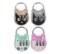 CANIGHT 4pcs Mini Cartoon Combination Padlocks for Lockers and Suitcases, Strong and Safe Stainless Steel Locks with Spring Button and Original Password 000, for Student Dormitory