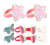 CANIGHT 5 Pairs Glitter Elastic Hair Ties for Scrunchies Rainbow Gradient Sparkle Ponytail Holders with Star and Heart Sequins Hair Accessories