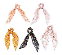 CANIGHT 5pcs Creative Tail Hair Scrunchies for Women Floral Chiffon Ponytail Holders and Rope Bands for Everyday Use