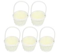 CANIGHT 5pcs White Pastoral Style Handheld Fruit Baskets Made of Sturdy Synthesis Material, Multi-function Handle Baskets for Organizing Bathroom and Kitchen Storage