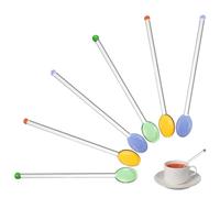 CANIGHT 6pcs Assorted Color Glass Drinking Stirrers Swizzle Sticks Set with Heart-Shaped Spoon, Long Handle Mixing Rods for Cocktails, Coffee, Juice, Bar and Home Use