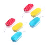 CANIGHT 6pcs Bath Sponge Pouf Set, Three-Layer Wave Texture Shower Exfoliating Scrubber, Multipurpose Bath Body Scrubber with Yellow, Red, Blue Colors for Daily Shower Cleaning and Skin