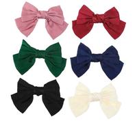 CANIGHT 6pcs Big Satin Bows Hair Clips Cute Bow Barrettes for Women for Weddings Parties Daily Wear in Black Beige Pink Dark Green Navy Blue
