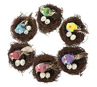 CANIGHT 6pcs Rattan Bird Nest Decor Nest Egg Garden Birds Artificial Outdoor Decor