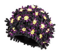 CANIGHT Black Women Swim Cap for Braids and Dreadlocks, Polyester Stretchy Swimming Hat with Comfortable Fit and Decorative Flower Design, for Swimming