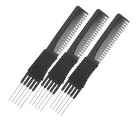 CANIGHT C Shaped Rat Tail Combs 3pcs Black Carbon Fiber Comb Set for Women Steel Needle Tail Combs Hair Styling Tool Anti-static Hairdressing Comb Thin Dense Teeth