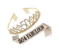 CANIGHT Crown Ceremonial Belt Set Adult Birthday Sash Crystal Hair Comb Party Sash for Women