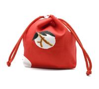 CANIGHT Drawstring Cosmetic Bag Japanese Style with Cherry Blossom Pattern Portable Red Fabric Coin Purse Lightweight Elegant Makeup Organizer for Storage and Travel for Women
