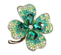 CANIGHT Elegant Irish Four Leaf Clover Brooch Pin with Green Crystal Rhinestones, Lightweight Alloy Shamrock Accessory for Everyday Wear and Parties