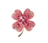 CANIGHT Elegant Pink Crystal Four Leaf Clover Brooch Pin Symbol of Luck Zinc Alloy Material with Anti-exposure Design for Women for Presents and Parties