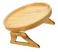 CANIGHT Foldable Wooden Sofa Armrest Tray Table with Removable Armrest Clip, Multi-functional Couch Arm Tray for Holding Drinks, Remotes and Snacks, Beige Synthetic Material