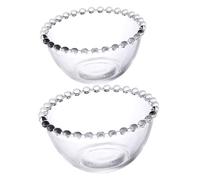 CANIGHT Glass Fruit and Salad Bowls Set 2Pcs with Beaded Edge Large Mixing Bowls for Dessert and Snack Serving in Household Kitchen
