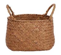 CANIGHT Japanese Style 7"x 6" Seagrass Weaved Baskets Storage Multi-functional Cosmetics Sorting Desktop Flower Arrangement Rustic Brown Handcrafted Basket