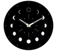 CANIGHT Luminous Wall Clock Luminous Wall-mounted Moon Phase Mute Clock 30cm round Wood Glass Glow in The Dark Use Home Decor for Bedroom Dining Room