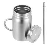 CANIGHT Mason Jar Silver with Straw and Lid 700ml Stainless Steel Portable Dust-Proof Drinking Cup for Kitchen and Office Use