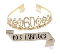 CANIGHT Prom King Crown 2pcs Birthday Party Queen Sash Set Gold 60th Birthday Decorative Suit Shoulder Exciting Decorations Satin Sash