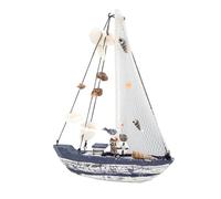 CANIGHT Shell Sailing Boat Model Mediterranean Style Wooden Ornament with Natural Shell for Home Office Decor