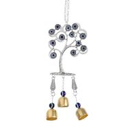 CANIGHT Symbolizing Luck and Guardianship Metal with Bells Hanging Ornament Evil Eye Tree Shape Rearview Mirror Accessory Car Decor for Office and Home